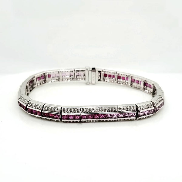 14kt White Gold Pink Sapphire Ruby and Diamond Bracelet