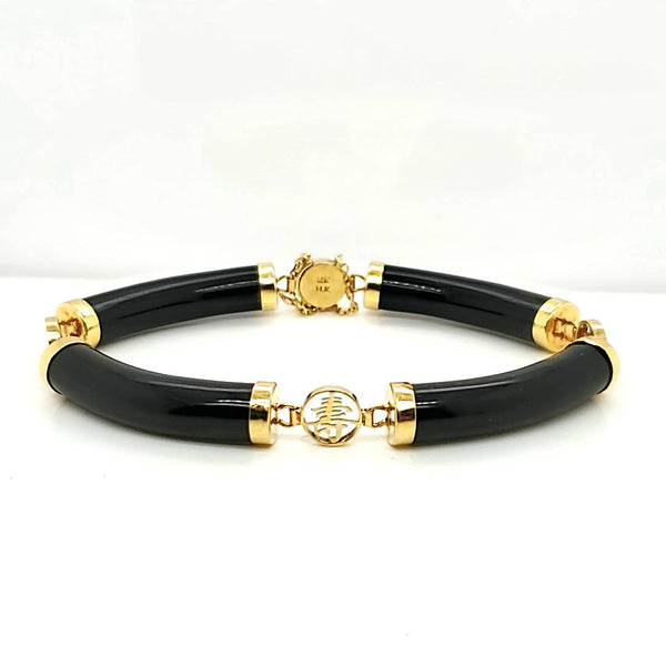 Vintage 14kt Yellow Gold Black Onyx Bracelet