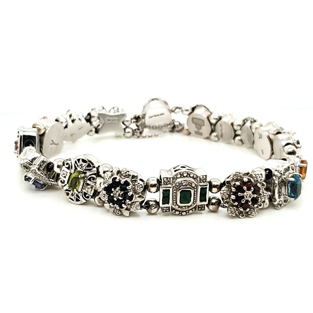 14Kt and 10kt White Gold Full Slide Bracelet Set With Gem Stones