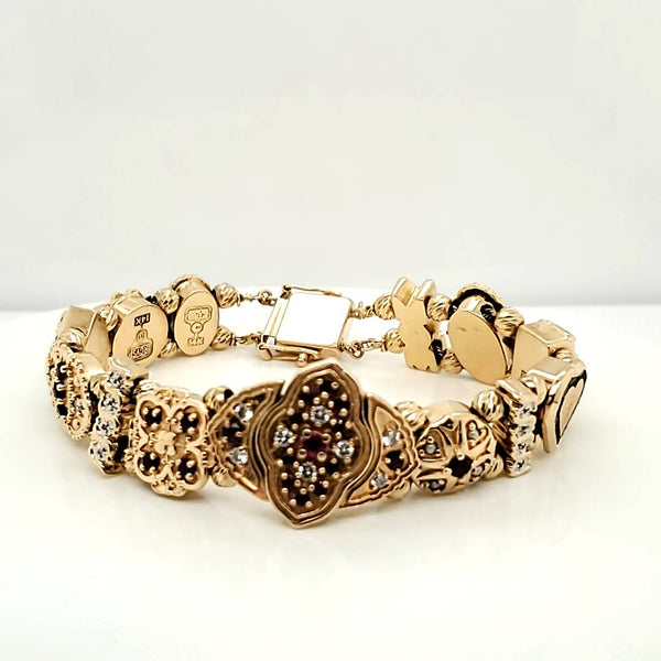14kt Yellow Gold Ruby and Diamond Complete Slide Bracelet