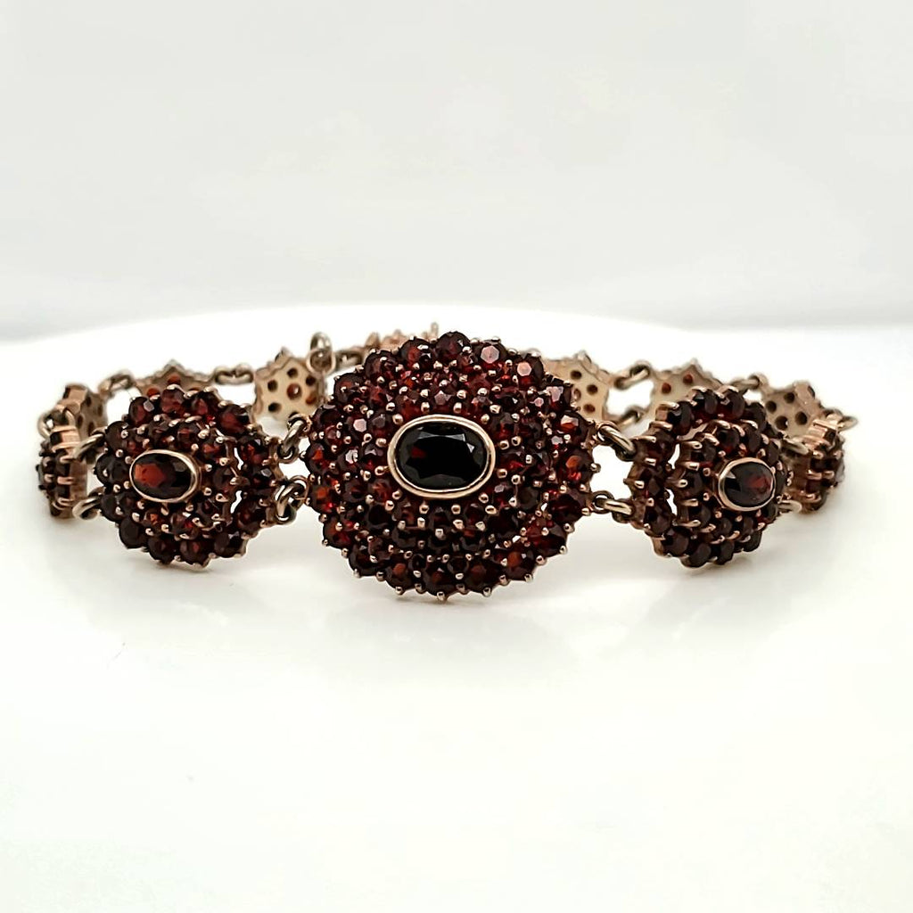 Victorian Bohemian Garnet Bangle Bracelet Gold Filled