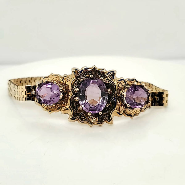 Antique Victorian 14kt Yellow Gold Amethyst Bracelet