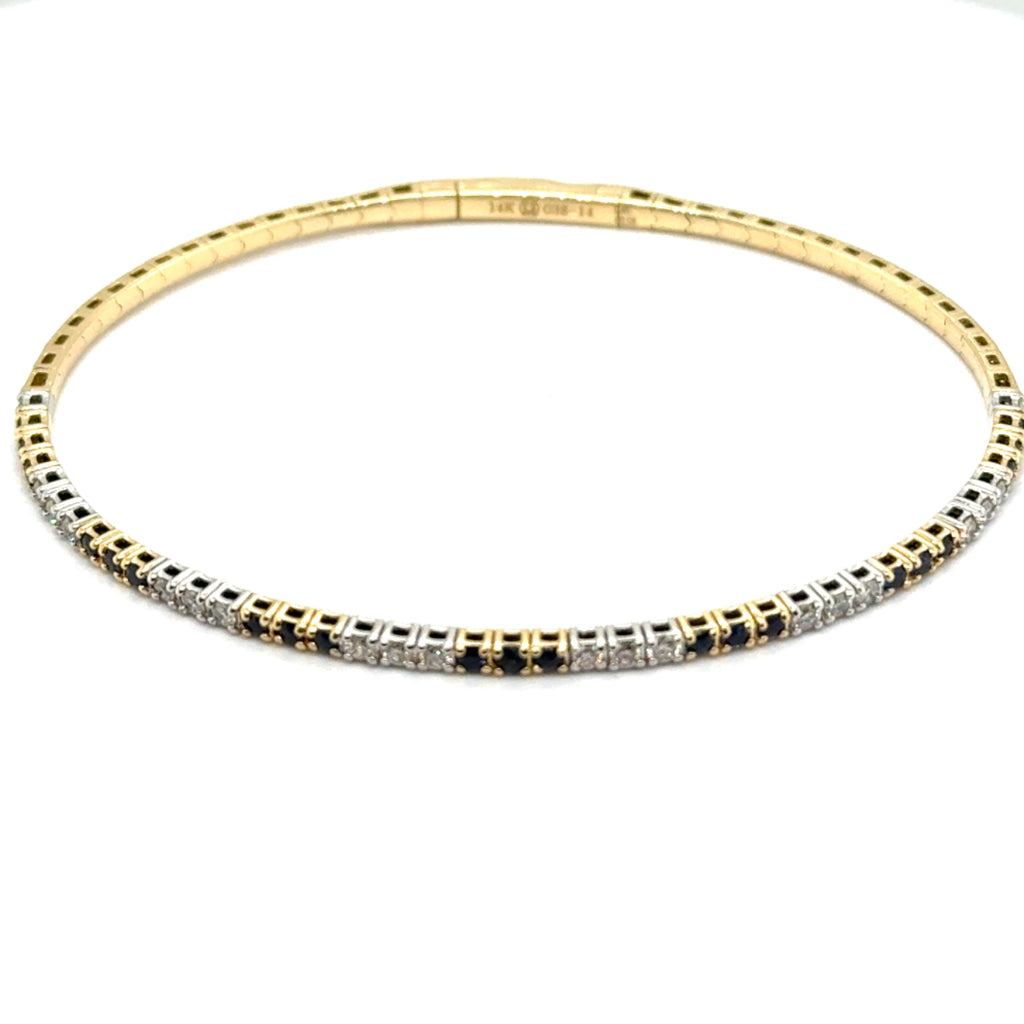 14kt Two Tone Alternating Sapphire And Diamond Flexible Bangle Bracelet