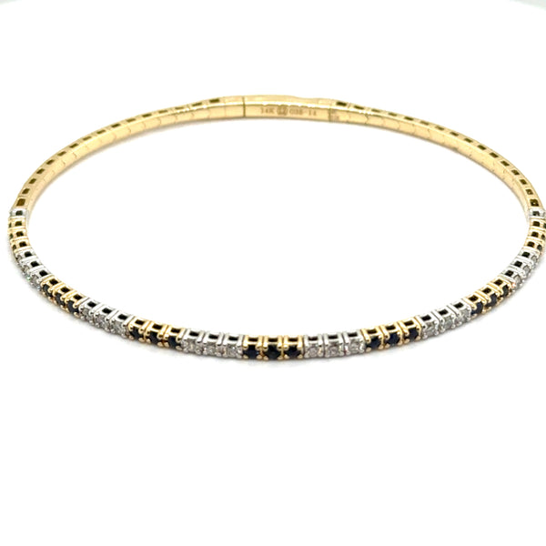 14kt Two Tone Alternating Sapphire And Diamond Flexible Bangle Bracelet