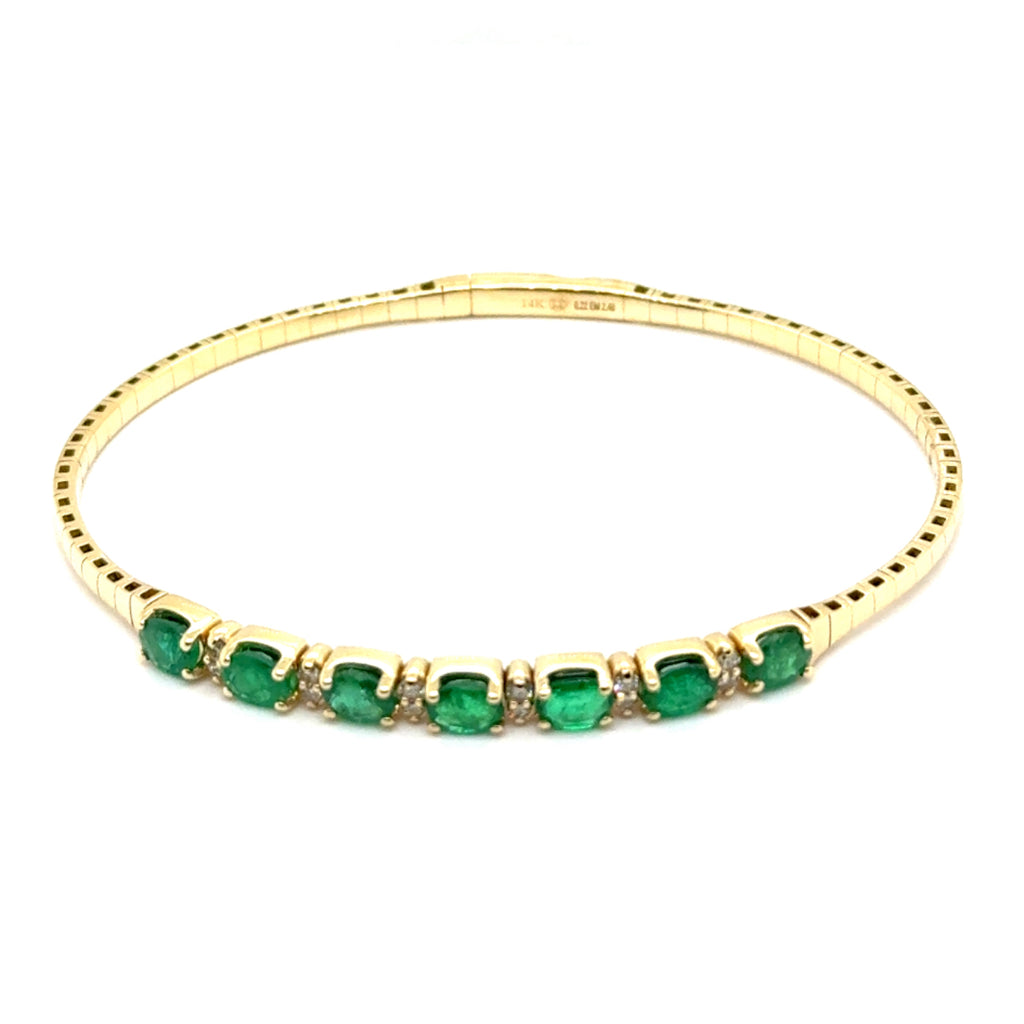 14kt Yellow Gold 2.70Ctw Flexible Emerald And Diamond Bangle Bracelet