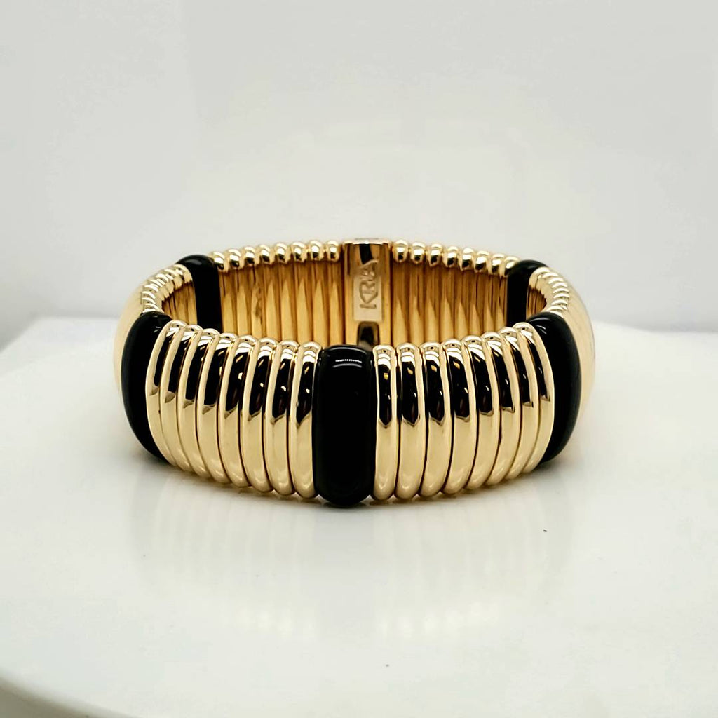 Kria 18kt Yellow Gold and Onyx Fluted Bangle Bracelet