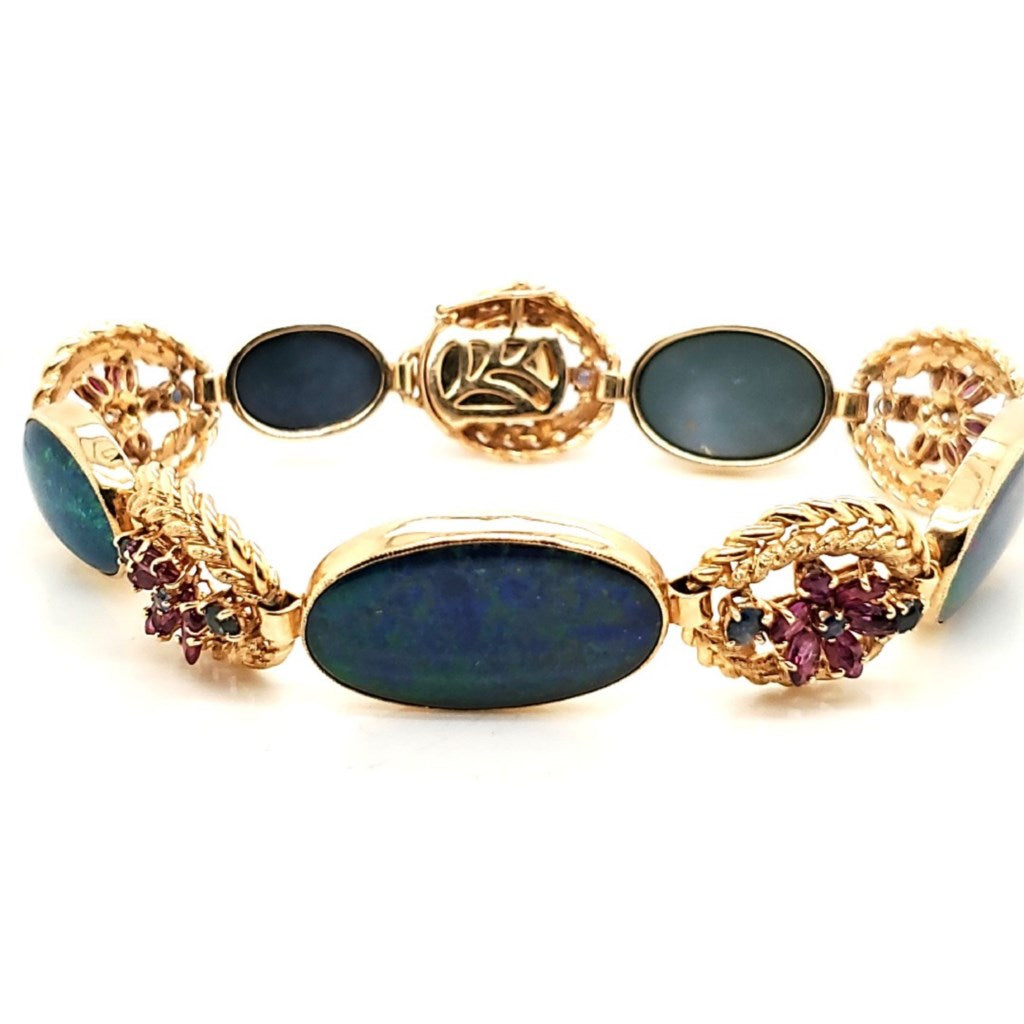 14kt Yellow Gold Opal Ruby Sapphire and Diamond Bracelet