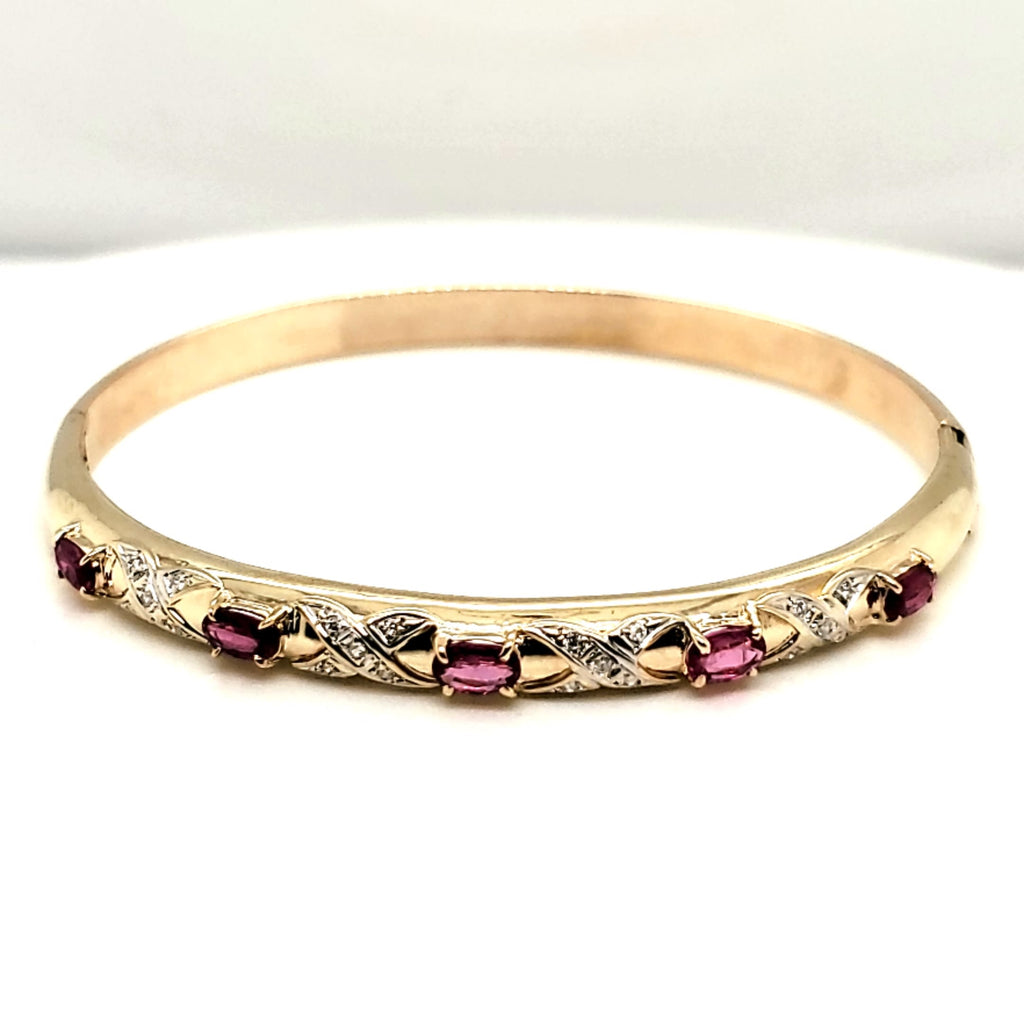 14Kt Yellow Gold Ruby and Diamond Bangle Bracelet