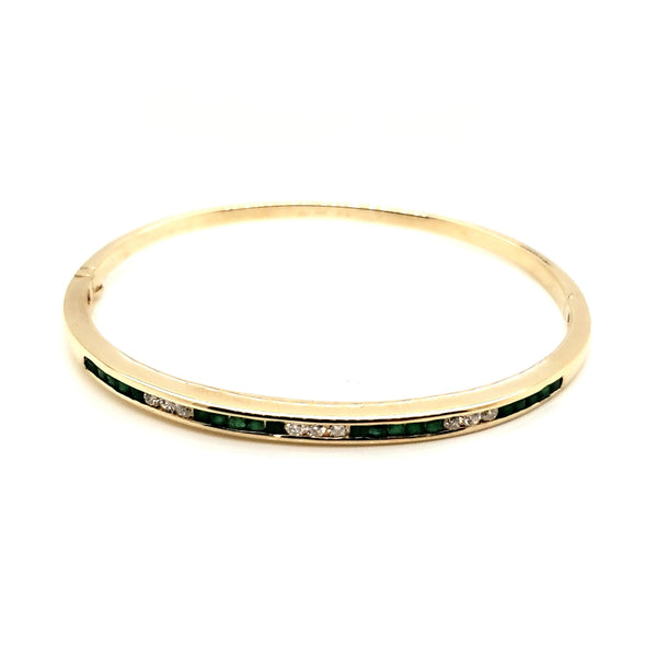 14kt Yellow Gold Emerald and Diamond Bangle Bracelet