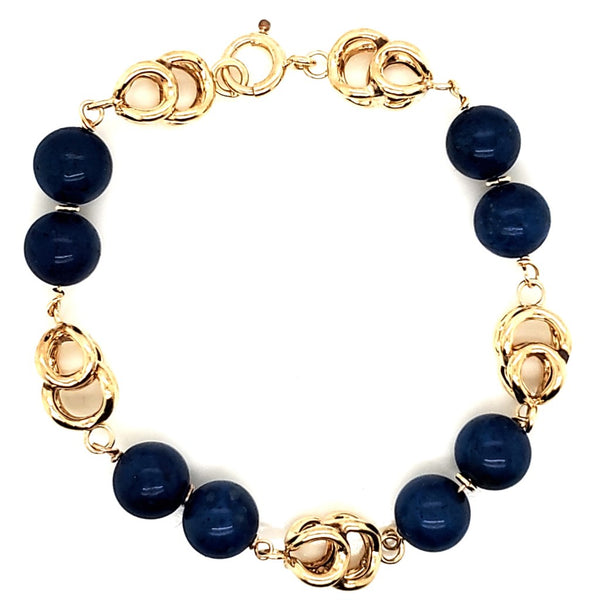 Vintage Mid-century 14kt Yellow Gold Lapis Bracelet