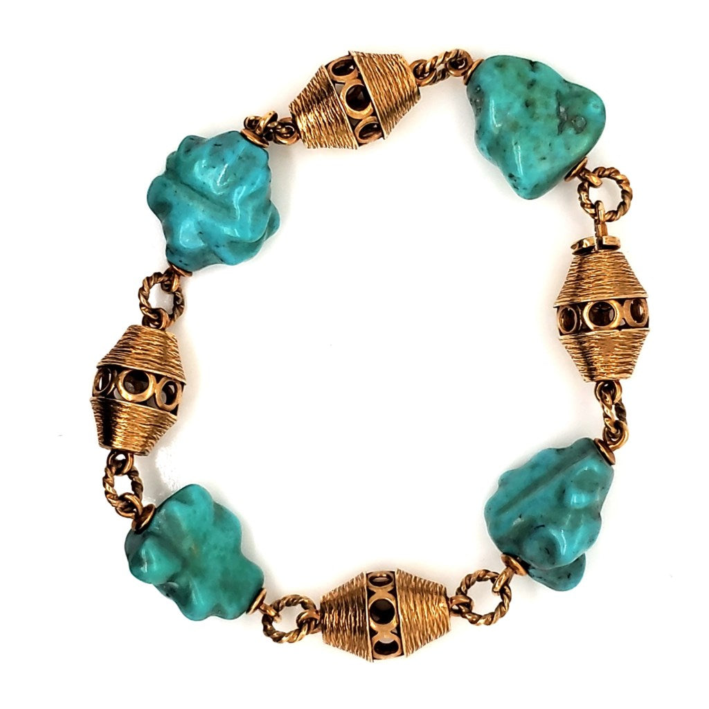 Vintage 18kt Yellow Gold Turquoise Bracelet