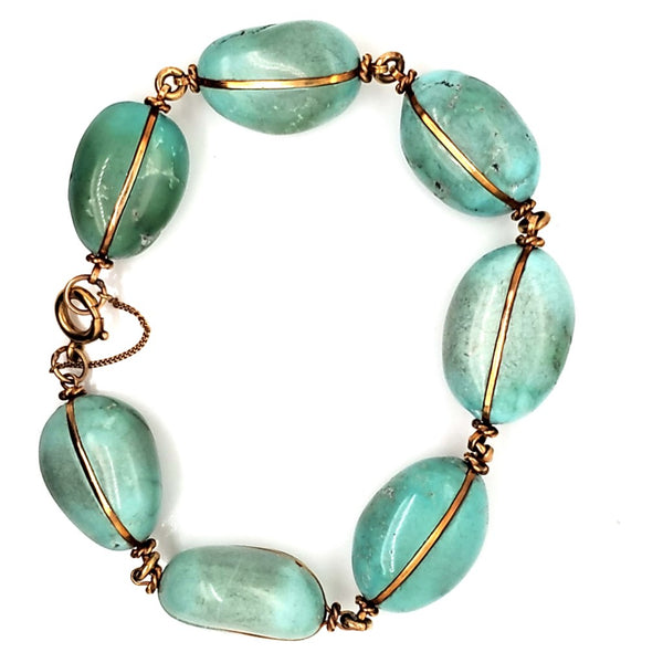 Vintage 18kt Yellow Gold Turquoise Bracelet