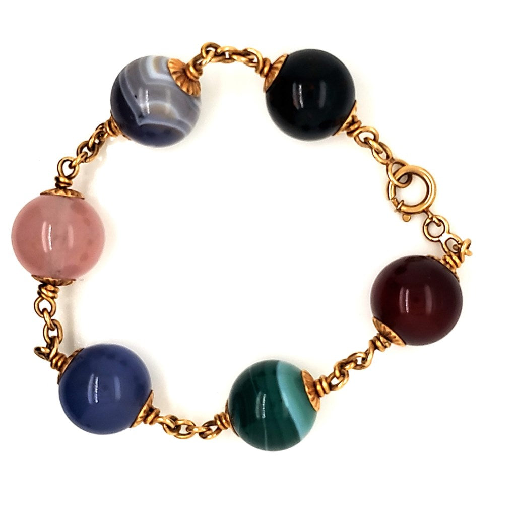 Vintage 18kt Yellow Gold Agate Bracelet