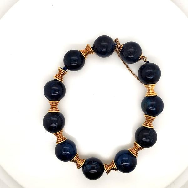 Vintage Mid-century 18kt Yellow Gold Lapis Bracelet