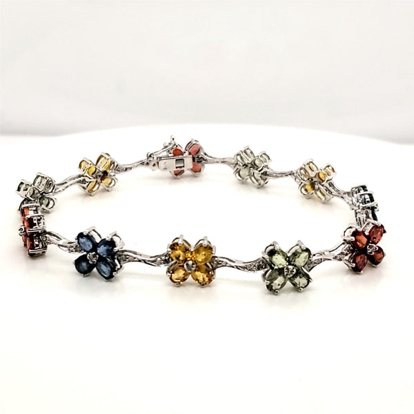 14Kt White Gold Multi Color Sapphire And Diamond Bracelet