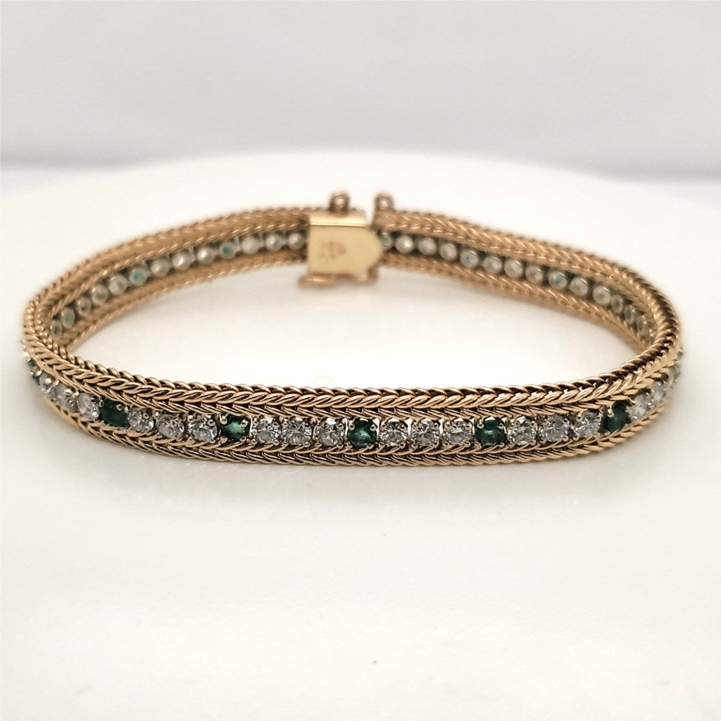 Vintage 14kt Yellow Gold Emerald and Diamond Bracelet