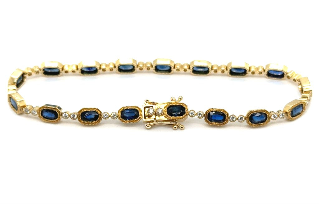 14kt Yellow Gold 5.61Ctw Sapphire and Diamond Tennis Style Bracelet