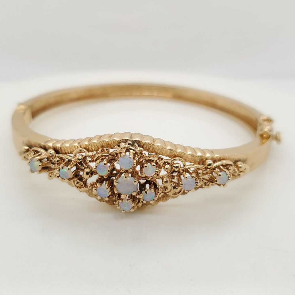 Vintage 14Kt Gold And Opal Bangle Bracelet