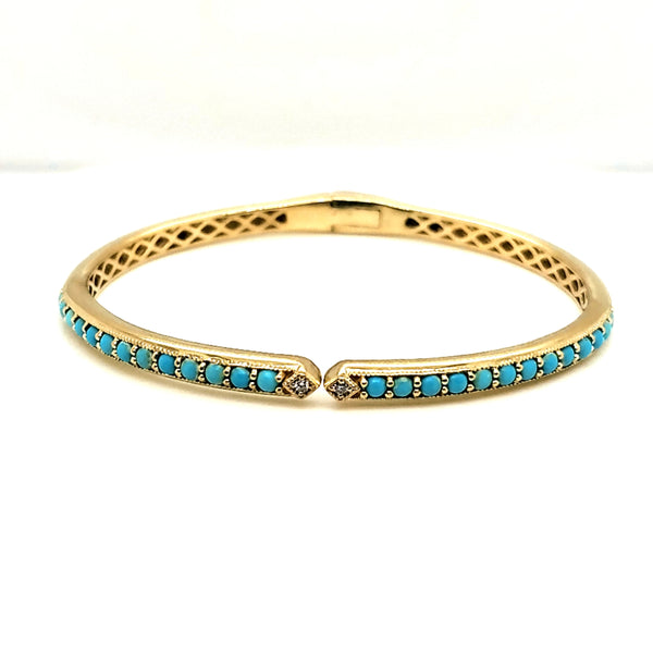 Jude Francis 18kt Yellow Gold Turquoise and Diamond Hinged Bangle Bracelet