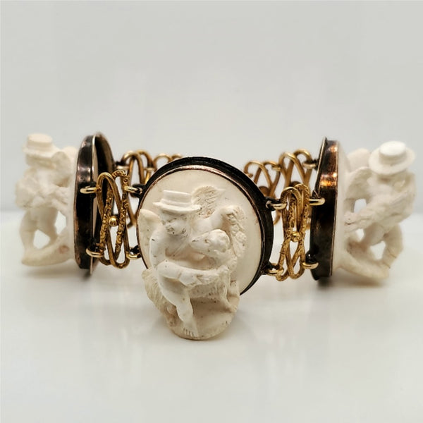 Antique Victorian Carved Lava Cameo Bracelet