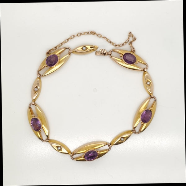 Antique Art Nouveau Amethyst and Seed Pearl Bracelet