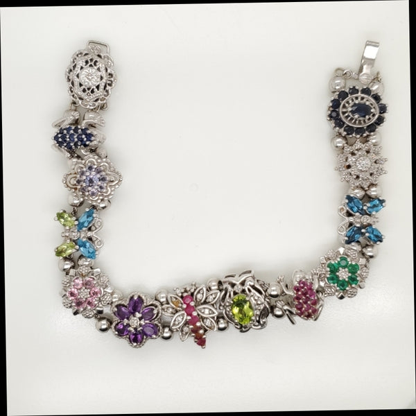 White Gold Diamond and Gemstone Slide Bracelet