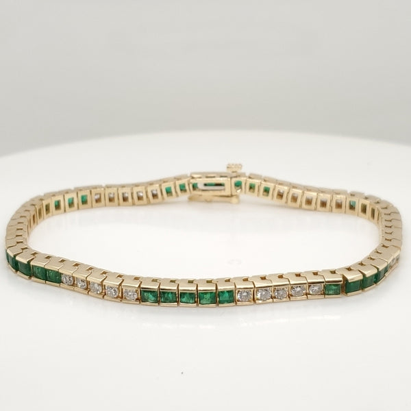 14kt Yellow  Gold Emerald and Diamond Bracelet