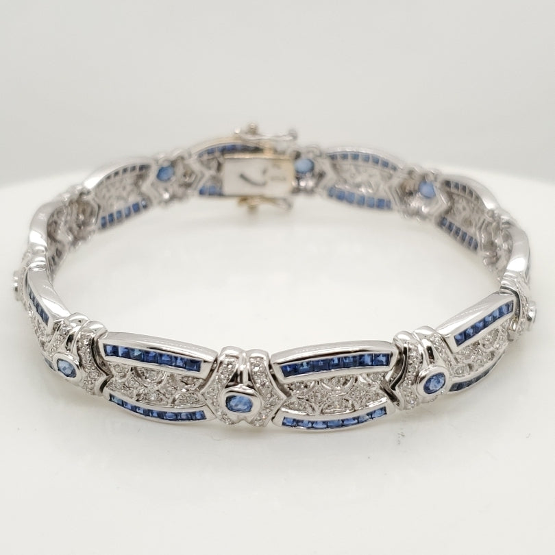 18kt White Gold Sapphire and Diamond Art Deco Style Bracelet