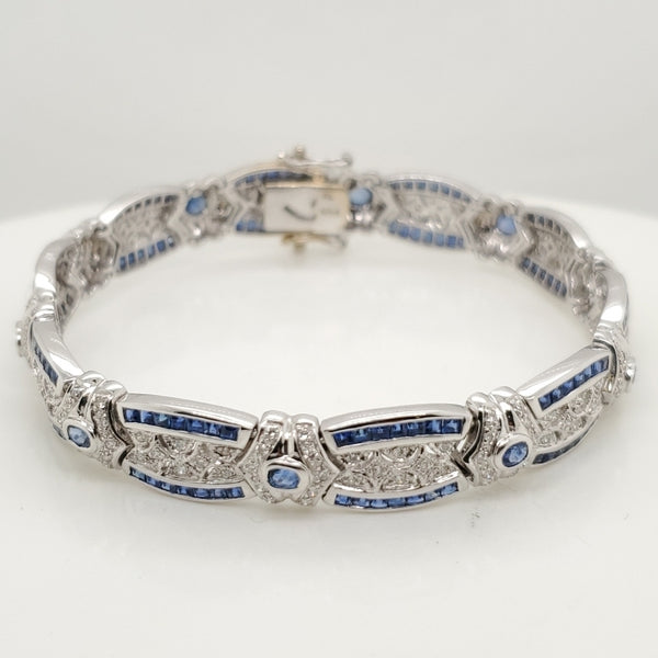 18kt White Gold Sapphire and Diamond Art Deco Style Bracelet