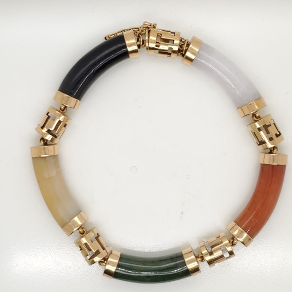 Vintage 14kt Yellow Gold Multi Color Jade Bracelet