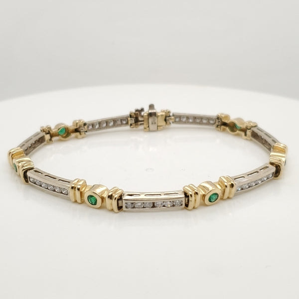 14kt White and Yellow Gold Emerald and Diamond Bracelet