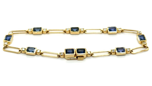 5.20Ctw 14kt 7"" Sapphire And Diamond Link Bracelet
