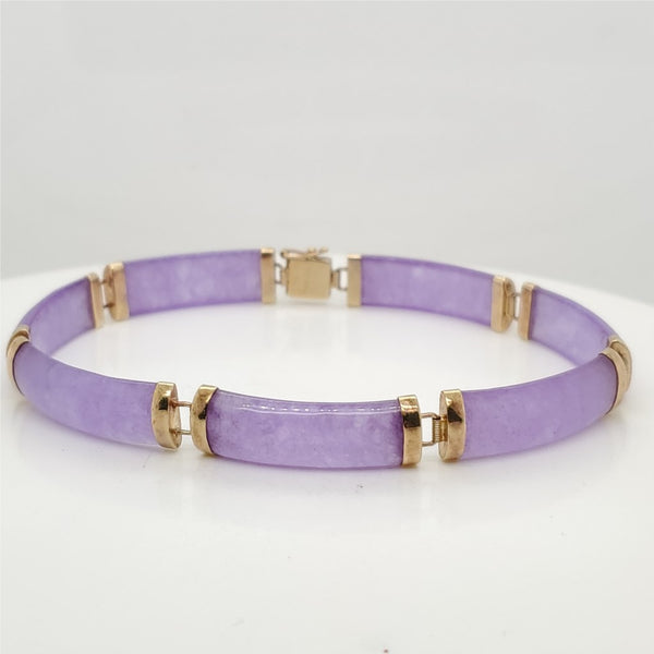 Vintage 14kt Yellow Gold Purple Jade Bracelet