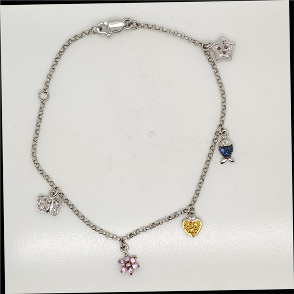 14kt white Gold Charm Bracelet