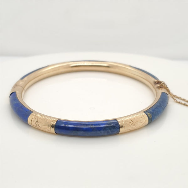 Vintage Mid-century 14kt Yellow Gold Lapis Bangle Bracelet