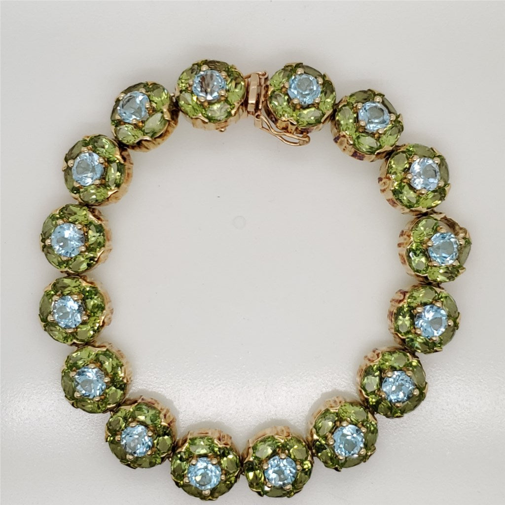 14Kt Yellow Gold Blue Topaz And Peridot Bracelet