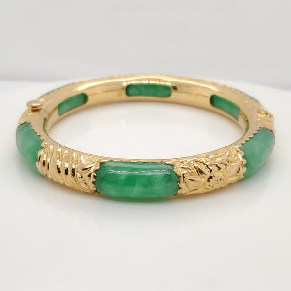 Vintage 18kt Yellow Gold Jadeite Jade Bangle Bracelet