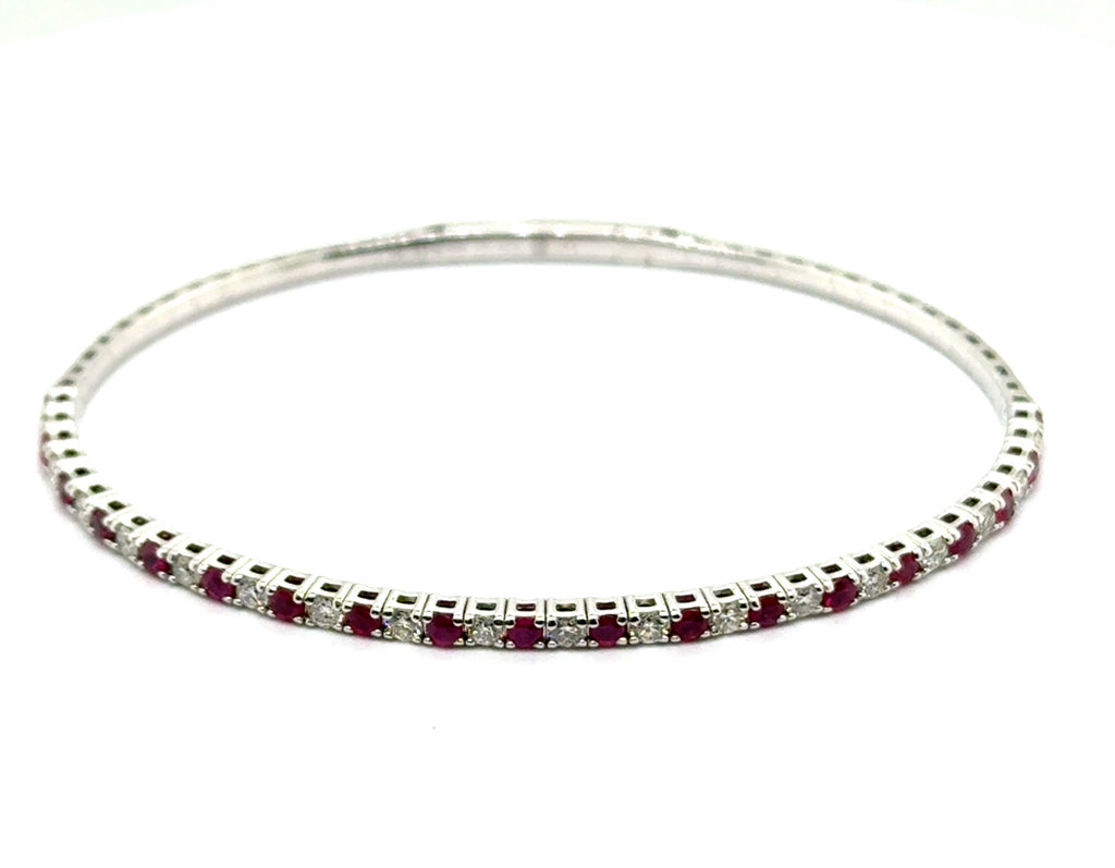 1.90 Ctw14kt White Gold Diamond and Ruby Bangle Bracelet