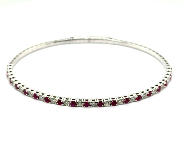 1.90 Ctw14kt White Gold Diamond and Ruby Bangle Bracelet