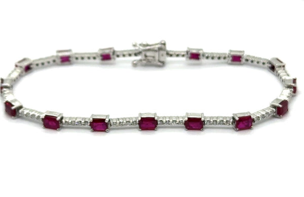 3.90 Ctw 14Kt White Gold Ruby And Diamond Bracelet