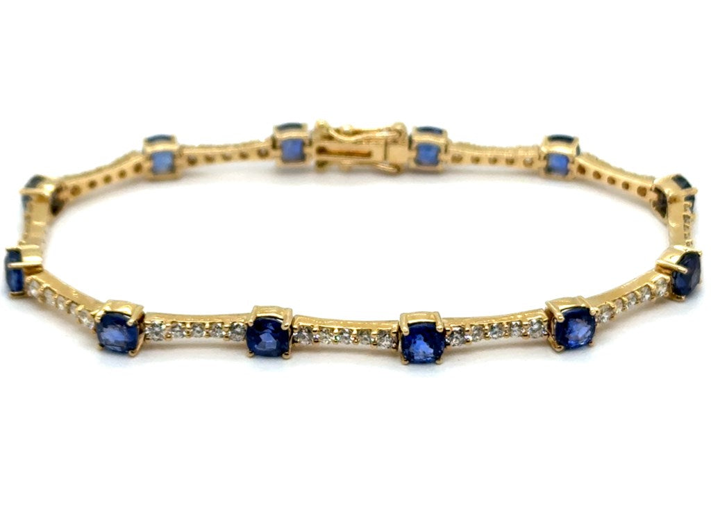 7.55 Ctw 14Kt Yellow Gold Sapphire and Diamond Tennis Style Bracelet