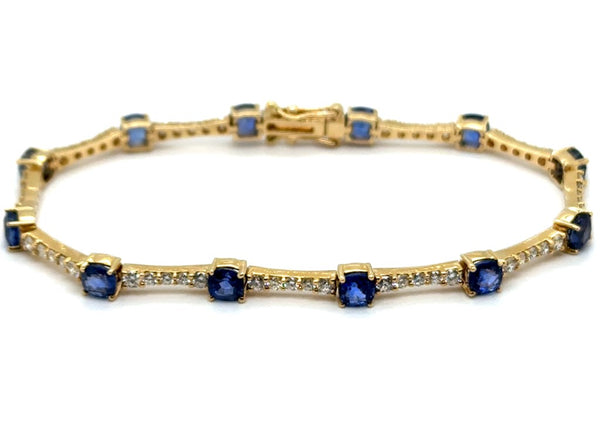 7.55 Ctw 14Kt Yellow Gold Sapphire and Diamond Tennis Style Bracelet