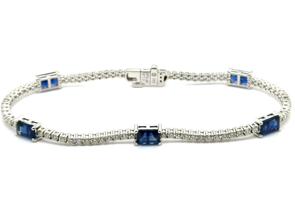 5.33 Ctw 14kt White Gold Sapphire And Diamond Bracelet