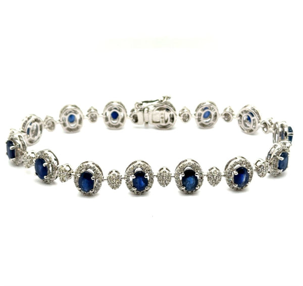 10.66 Ctw 14kt White Gold Sapphire And Diamond Link Bracelet