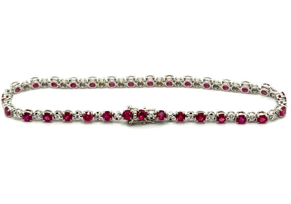 4 cttw est. ruby and diamond 14kt white gold alternating tennis style bracelet