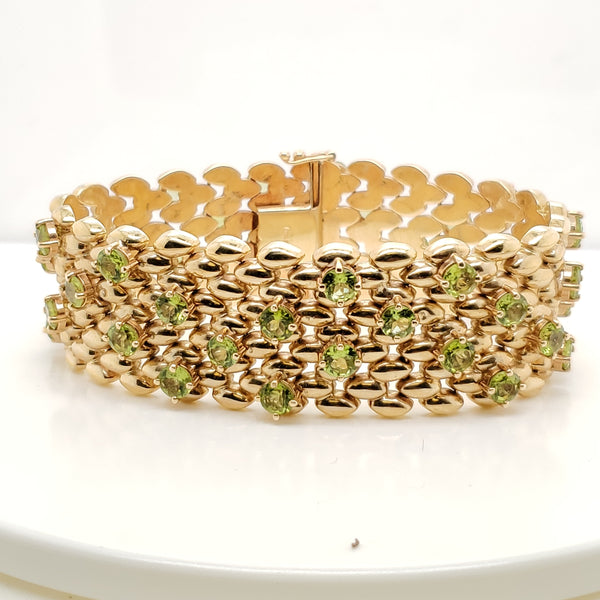 Wide 14kt Yellow Gold Peridot Bracelet