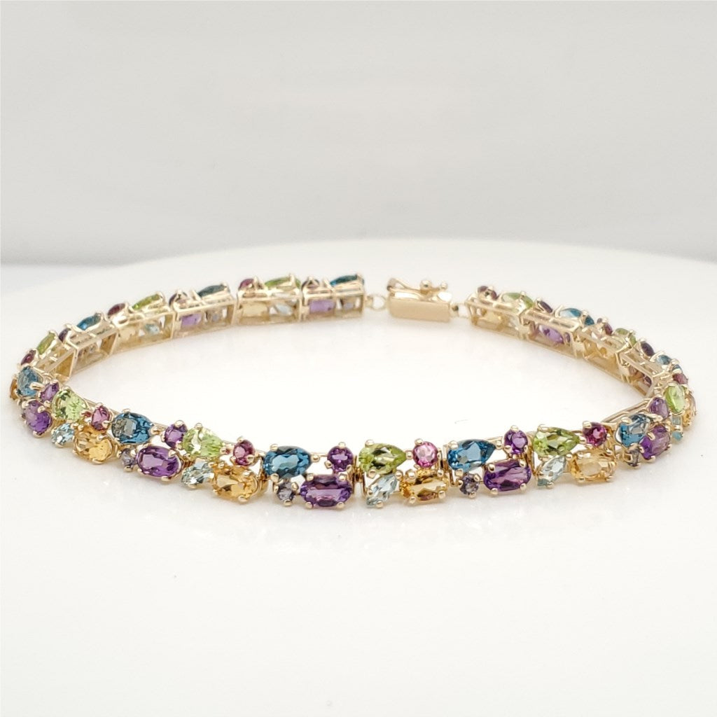 14kt Yellow Gold Gemstone Flower Bracelet