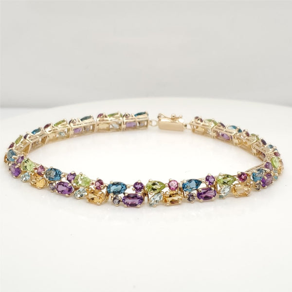 14kt Yellow Gold Gemstone Flower Bracelet