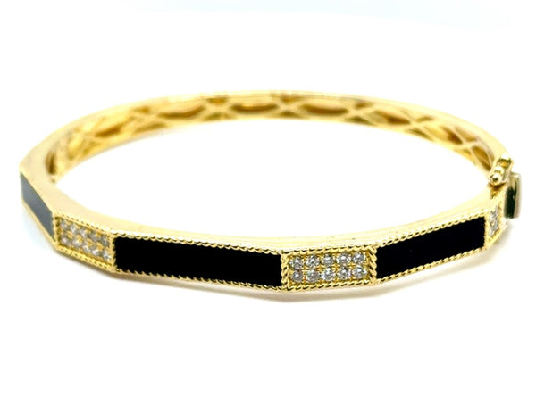 14kt Yellow Gold Black Onyx And Diamond Bangle Bracelet