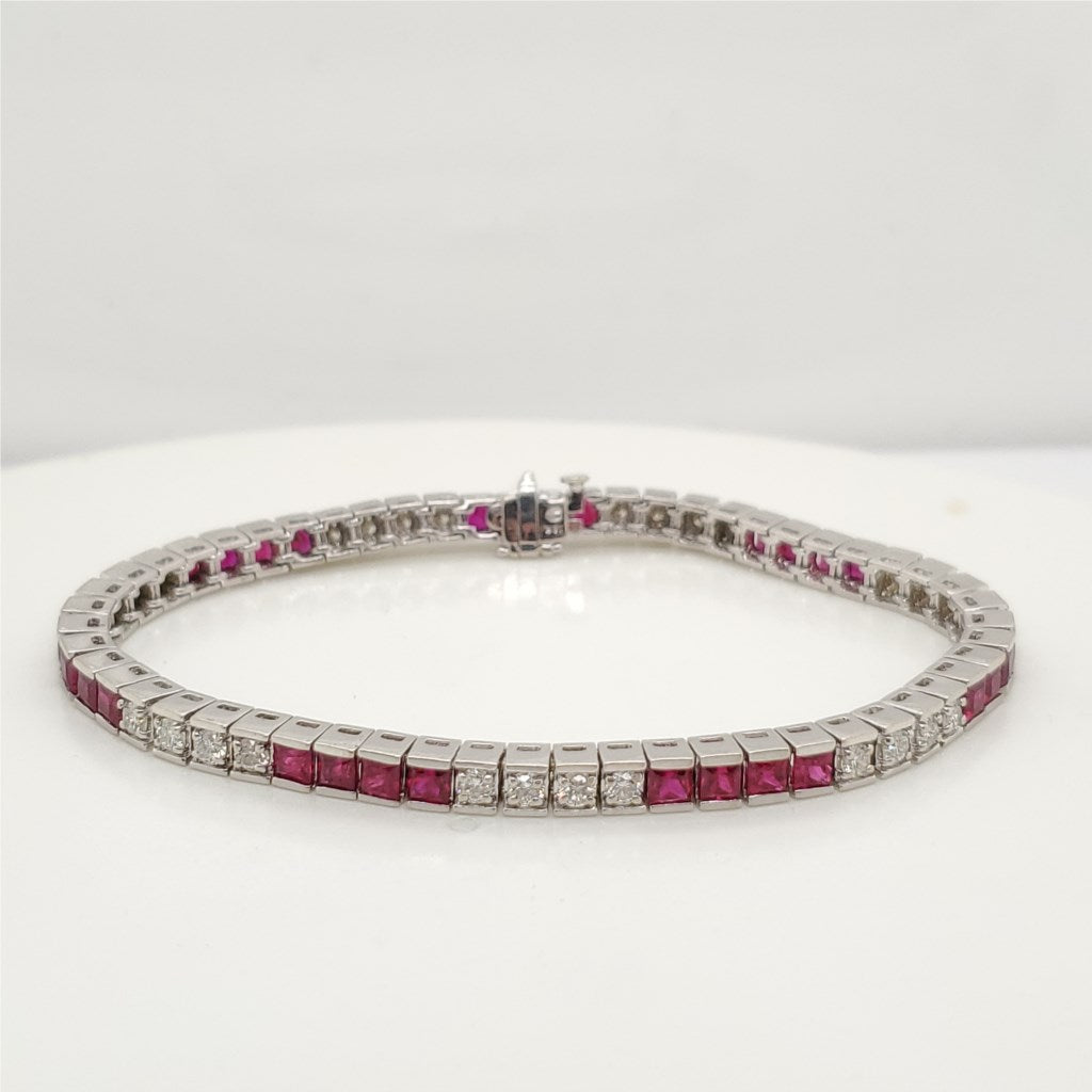 18kt White Gold  Ruby and Diamond Bracelet
